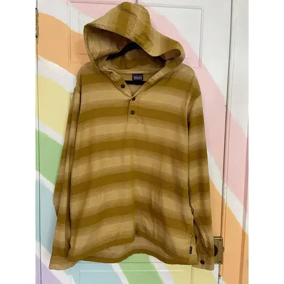 Patagonia Organic Cotton Hooded Henley Pullover Mens Large Mustard